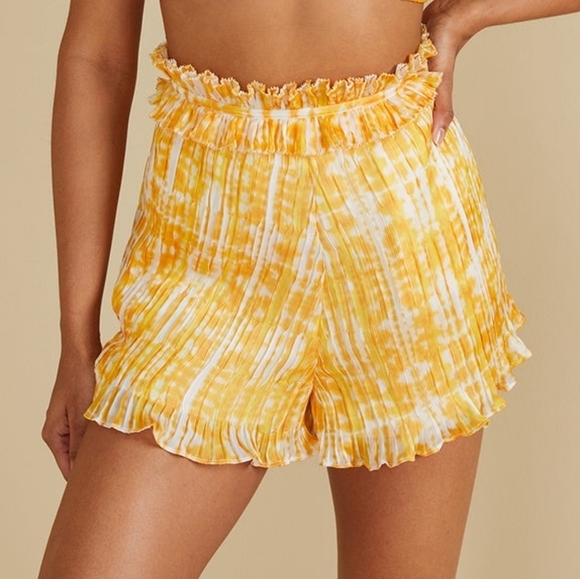 Amur Yellow Ikat Lux High Waisted Pleated Shorts NWT - Picture 1 of 10